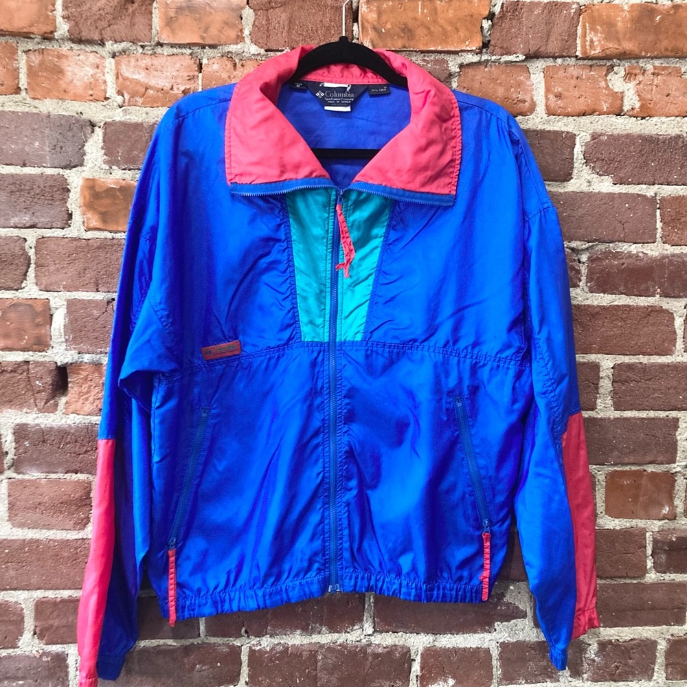 Columbia Vintage 90s Colorblock Windbreaker Jacket Blue Pink Mens M RN‎ 69724
